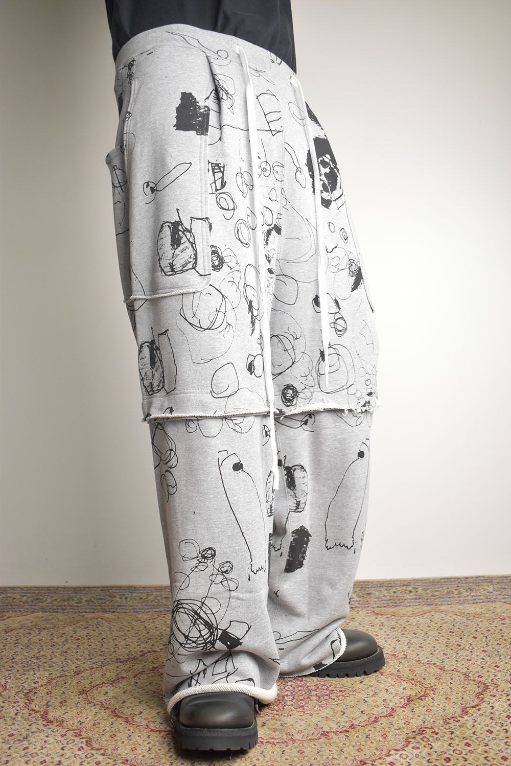 Sweat Print Wide Pants"Grey" / スウェットプリントワイドパンツ"グレー"