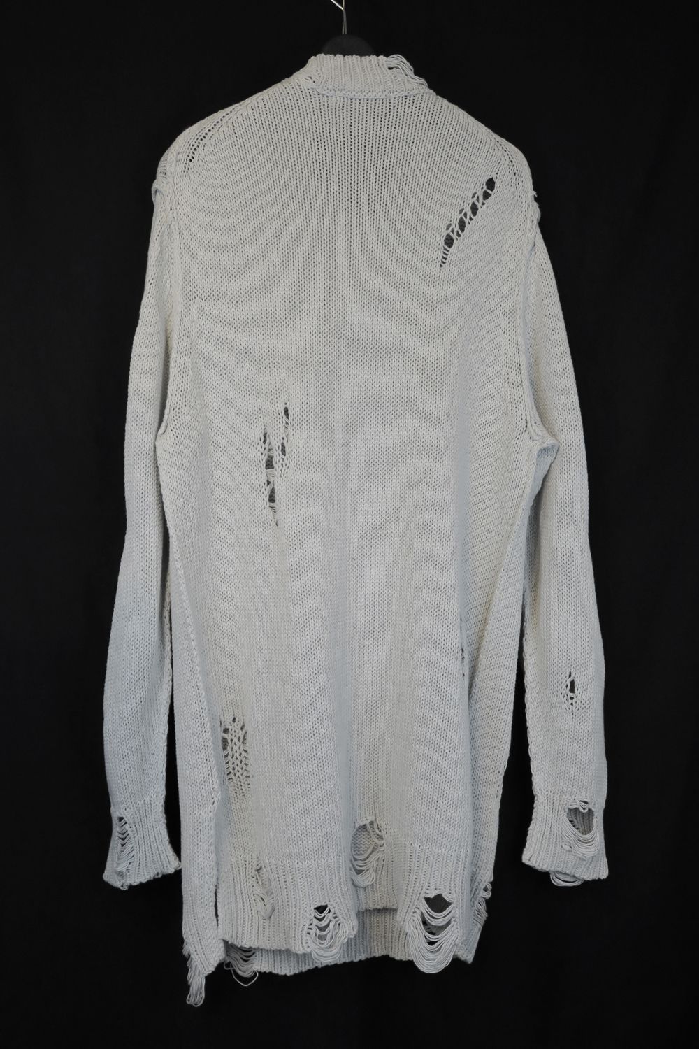 Cotton 3GG Damaged Knit Pullover"Light Grey" / コットン 3GG ダメージニットプルオーバー"ライトグレー"