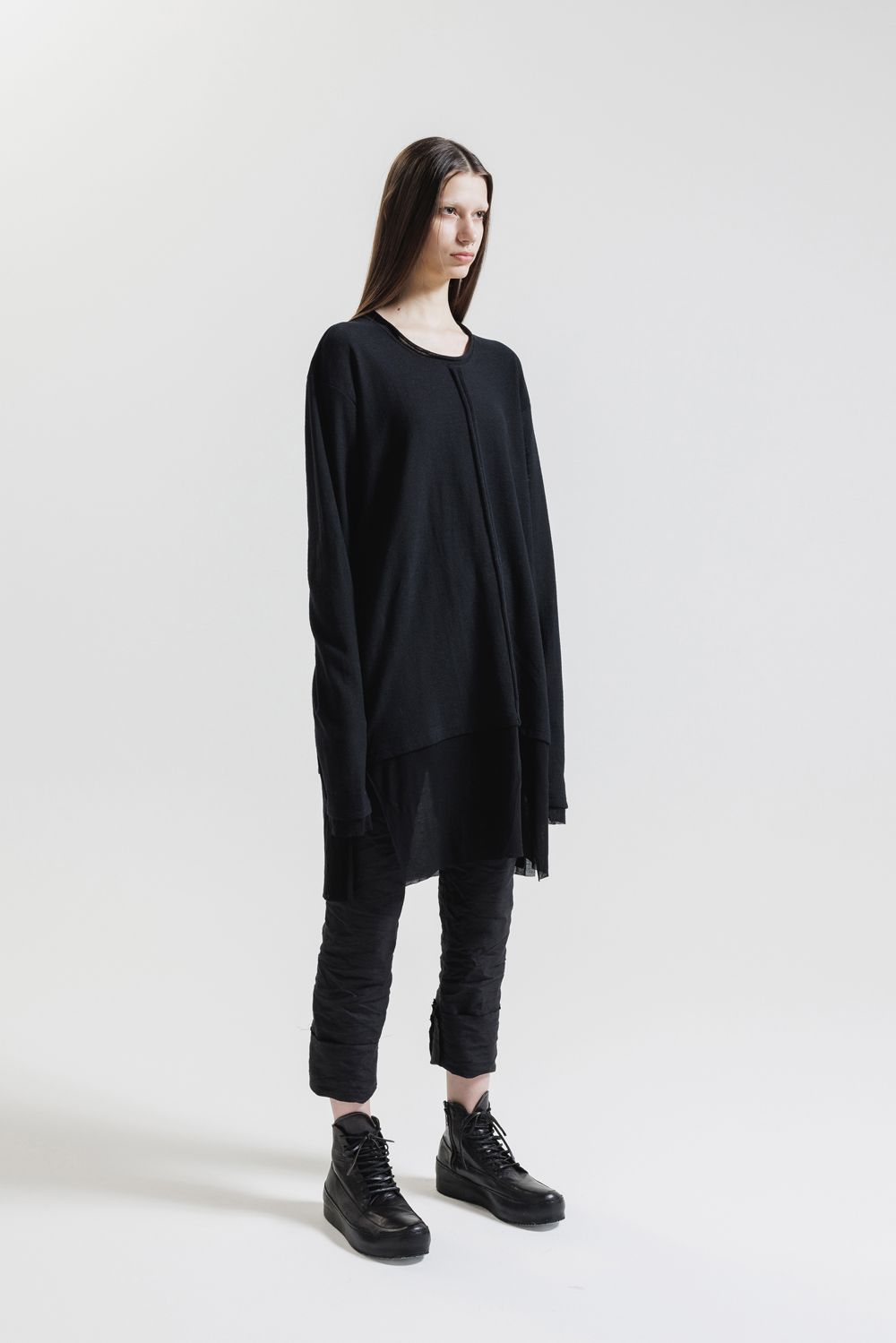 Imitation Linen Cotton Layerd Long Sleeve Tee"Black" / イミテーションリネンコットンレイヤードロングスリーブTee"ブラック"