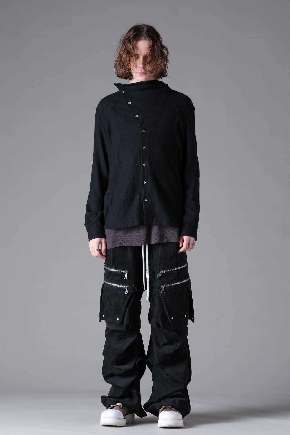 《2026AW先行予約》Fluid  High Neck Shirts"Black / Ivory" /  フルイド ハイネックシャツ"ブラック/アイボリー"