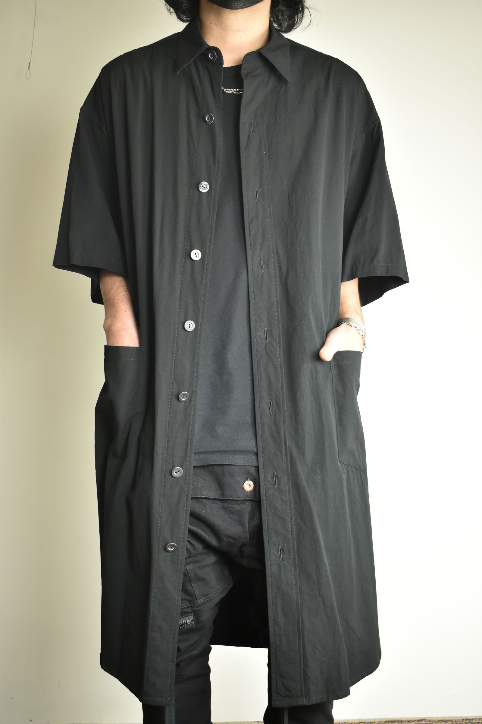 Cotton Broad Short-Sleeved Big Shirt &Dress"Black" / コットンブロード半袖ビッグシャツ / ワンピース"ブラック"