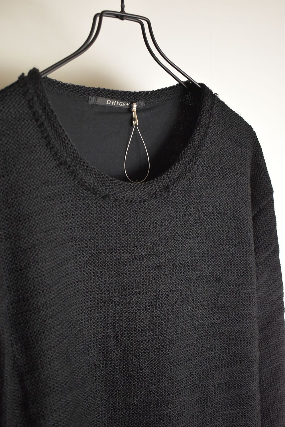 Low Gauge Knit and Cotton Jersey Layered T-Shirt "Black" / ローゲージニット×コットンジャージレイヤードTシャツ"ブラック"