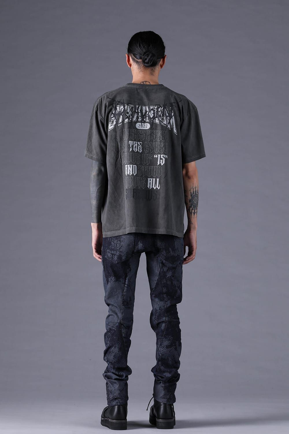 《2027SS先行予約分》Printed T-Shirt: METAL & COLLEGE LOGO "Charcoal" / プリントTee  -Metal & College Logo "チャコール"