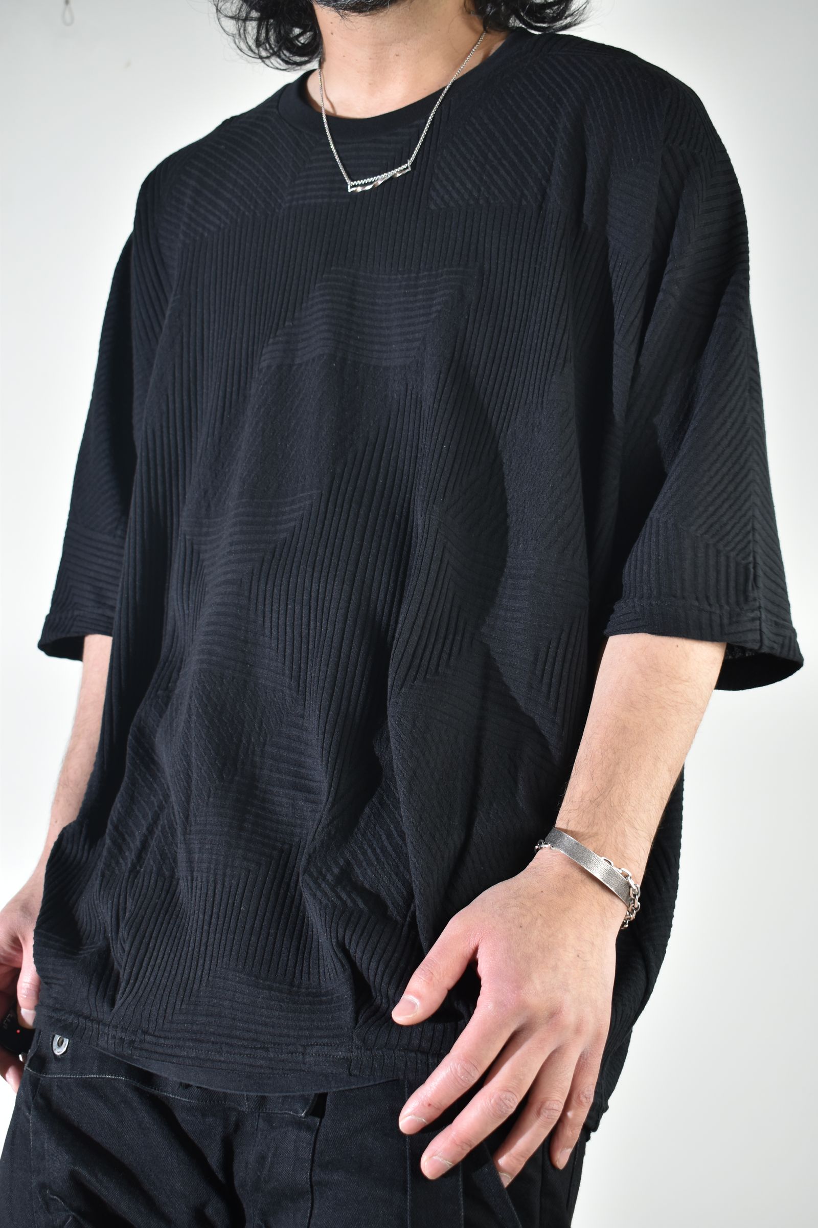 Deformed Stripe Pattern Dolman Tee "Black " /ディフォルメドストライプパターンドルマンTee"ブラック"