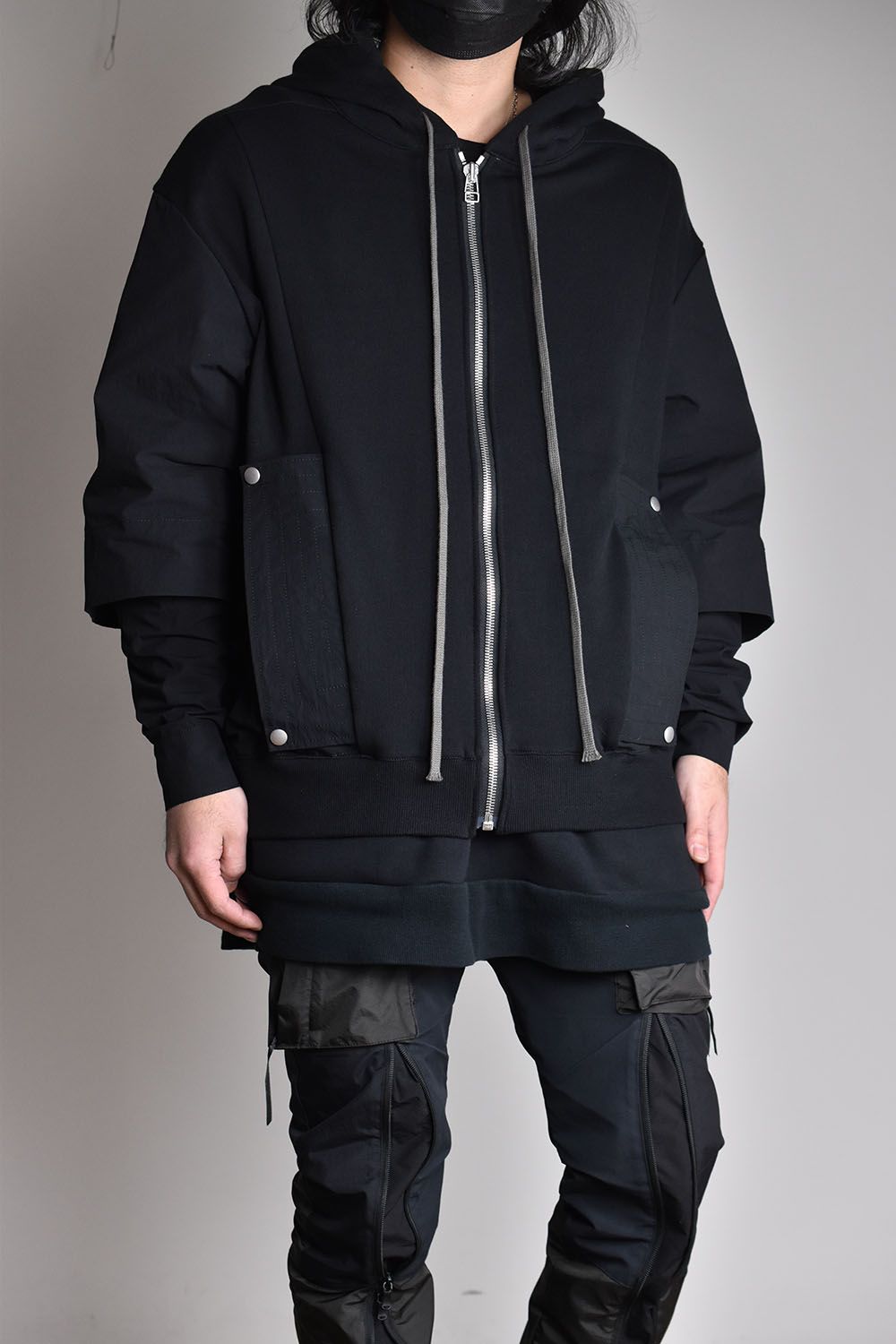 Combi Layered Zip Hoodie"Black"/コンビレイヤードジップフーディ"ブラック"