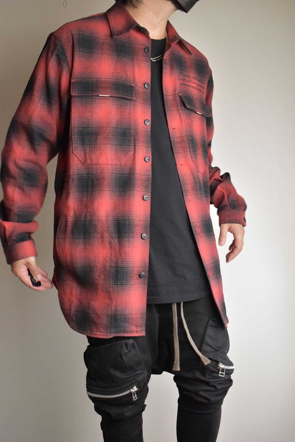 Ombre Check Long Shirts Jacket"Red Check" / オンブレチェックロングシャツジャケット"レッドチェック"