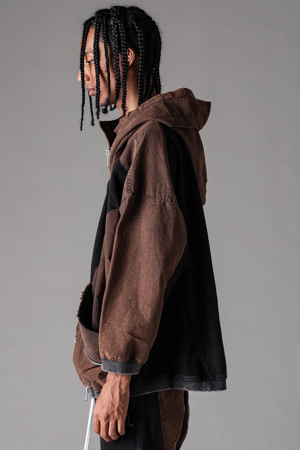《2027SS先行予約》Vintage Hoodie Jumbo Blouson "Black × Brown / Grey × L.Grey / Ivory" / ヴィンテージフーディジャンボブルゾン"ブラック×ブラウン / グレー×ライトグレー / アイボリー"