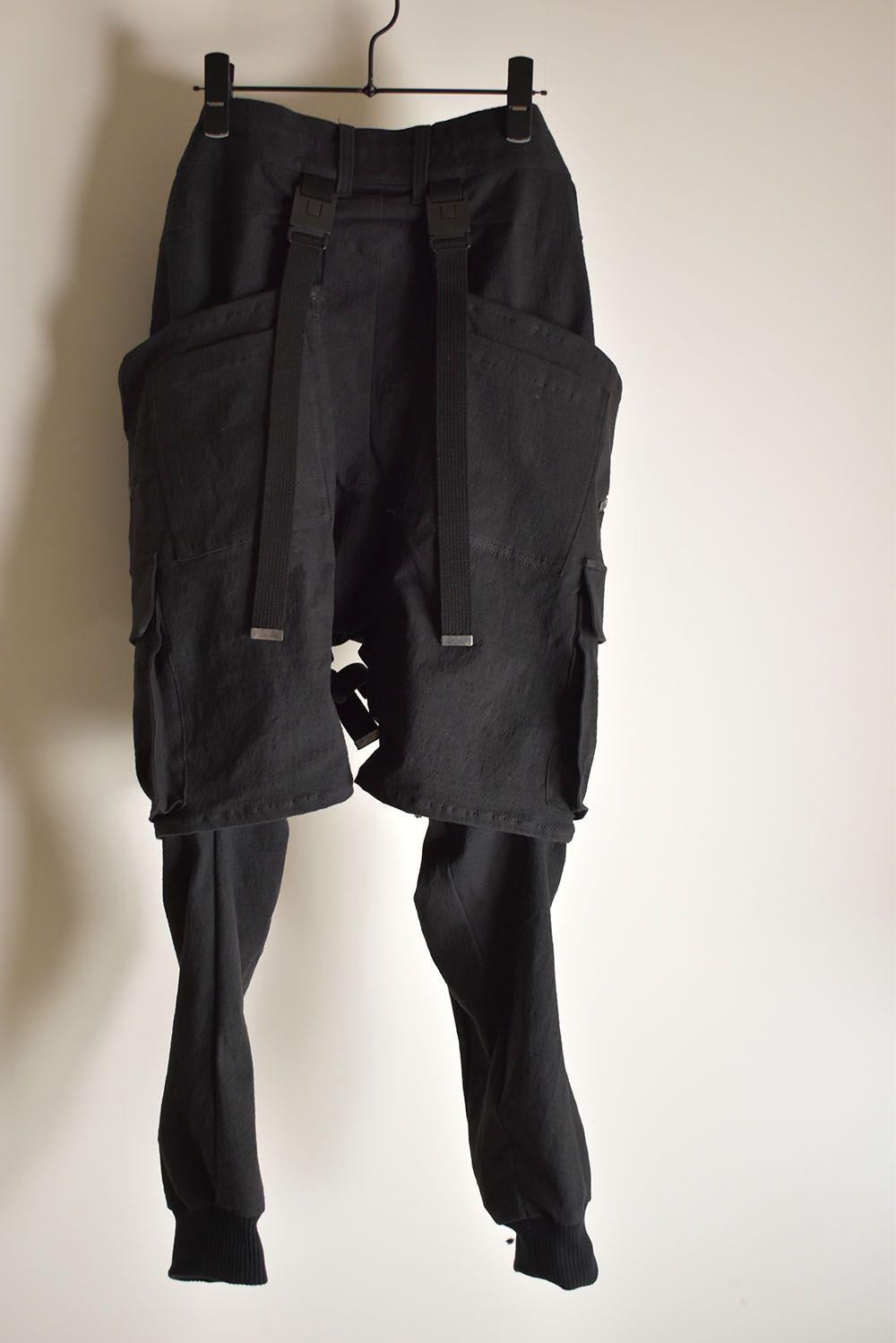 Ripstop Detachable Shorts Layered Cargo Jog Pants"Black" / リップストップデタッチャブルショーツレイヤードカーゴジョグパンツ"ブラック"