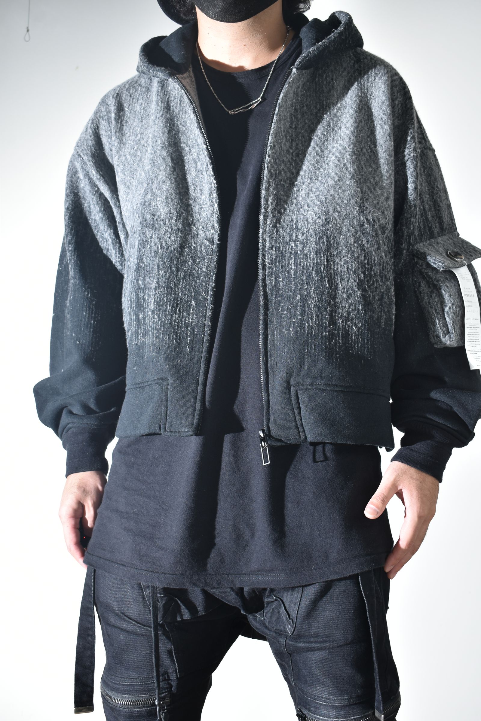 Gradient Needle Punch Double Zip Hoodie "Black Based" / グラデーションニードルパンチダブルジップフーディ"ブラックベース"