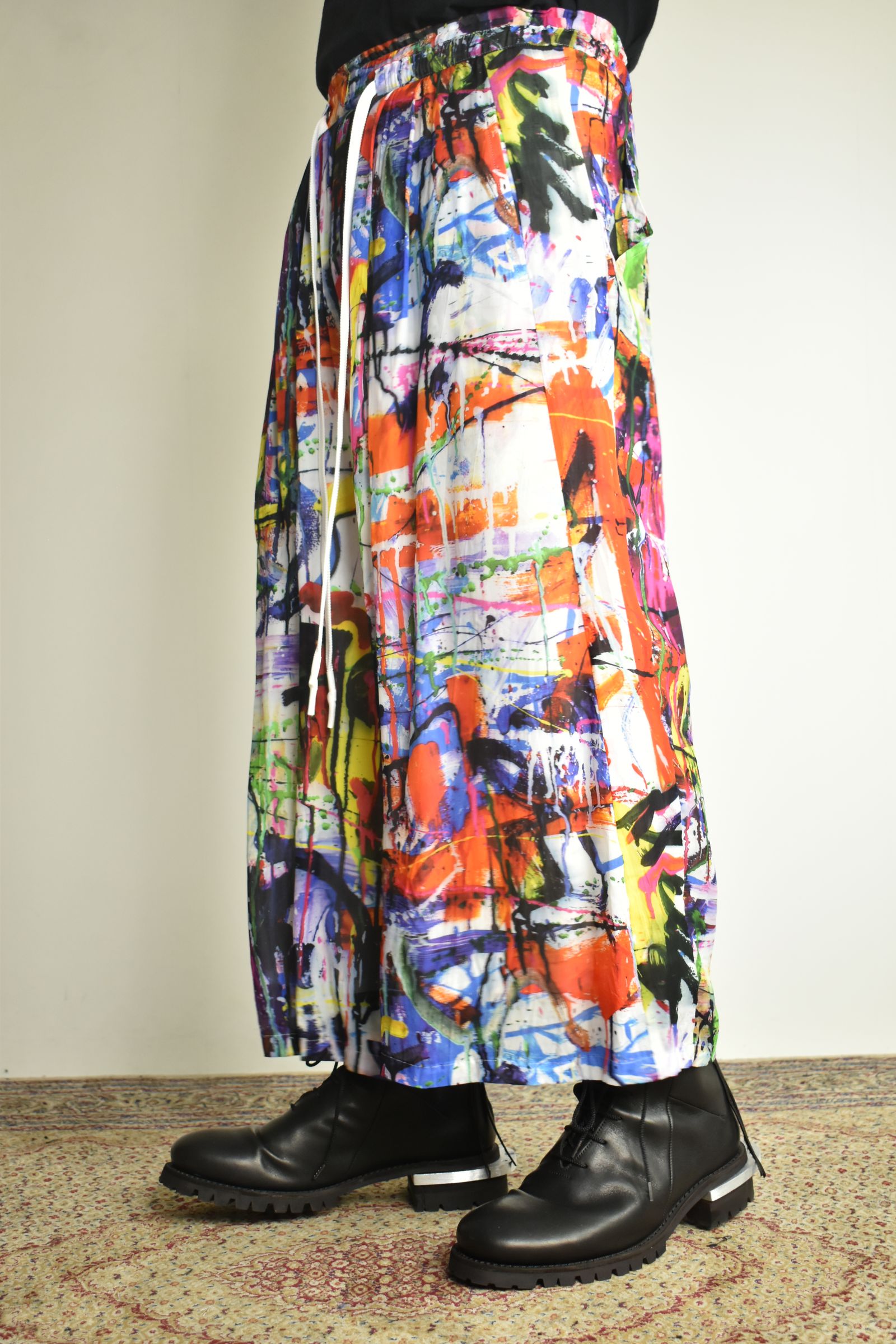 Rayon Chiffon Inkjet Print Wide Cropped Easy Pants"Color Print" / レーヨンシフォンインクジェットプリントワイドクロップドイージーパンツ"カラープリント"
