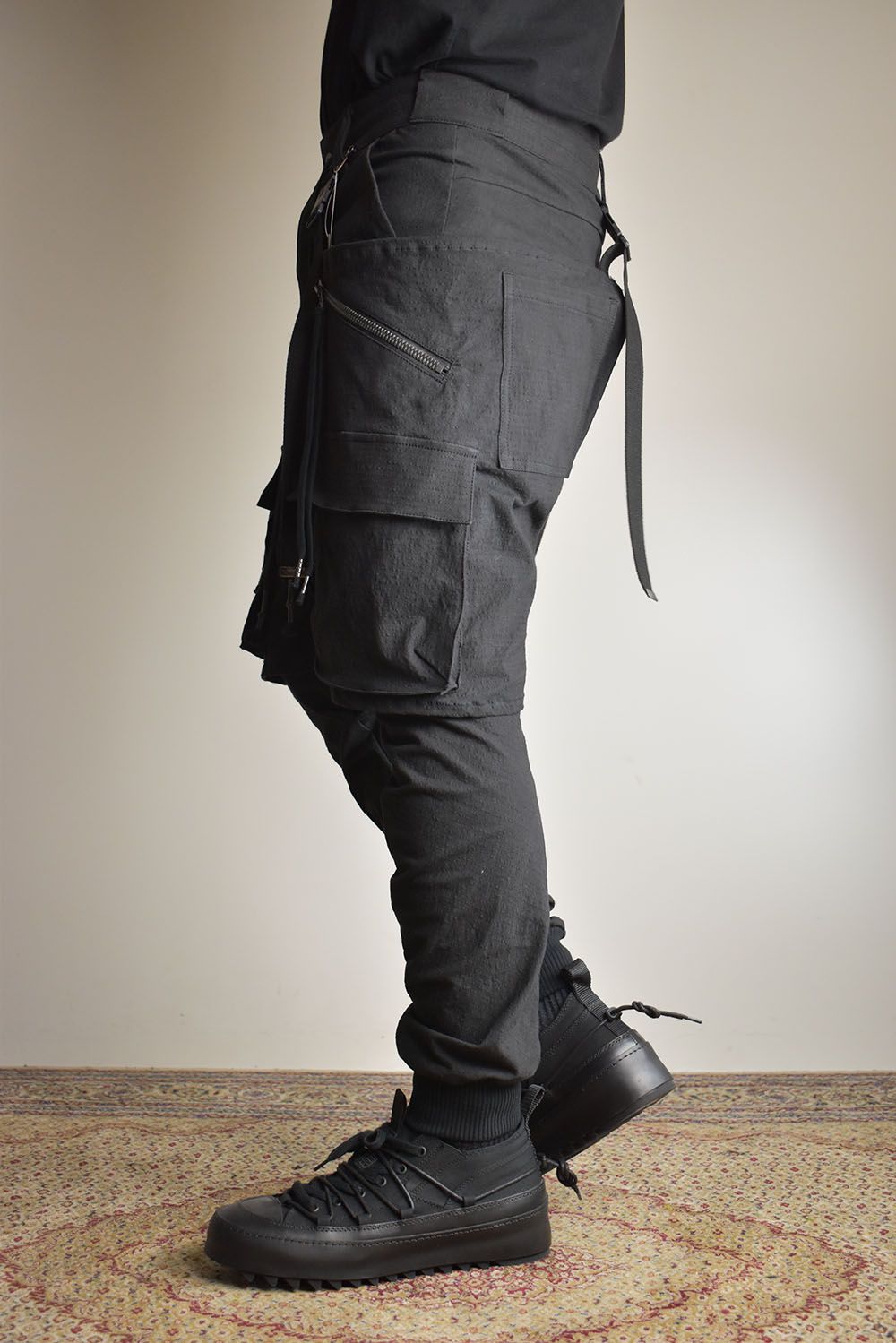 Ripstop Detachable Shorts Layered Cargo Jog Pants"Black" / リップストップデタッチャブルショーツレイヤードカーゴジョグパンツ"ブラック"