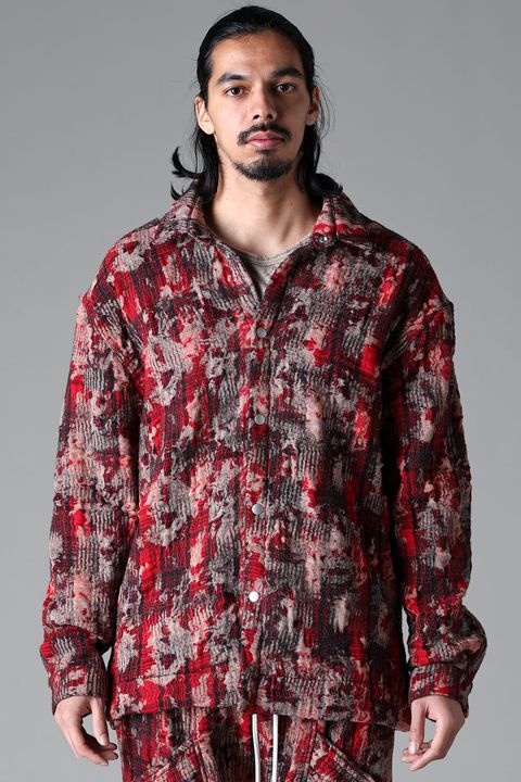 《2025AW先行予約》Needle Punch Plaid Fabric Shirts"Khaki / Red" / ニードルパンチプラッドシャツ"カーキ/レッド"
