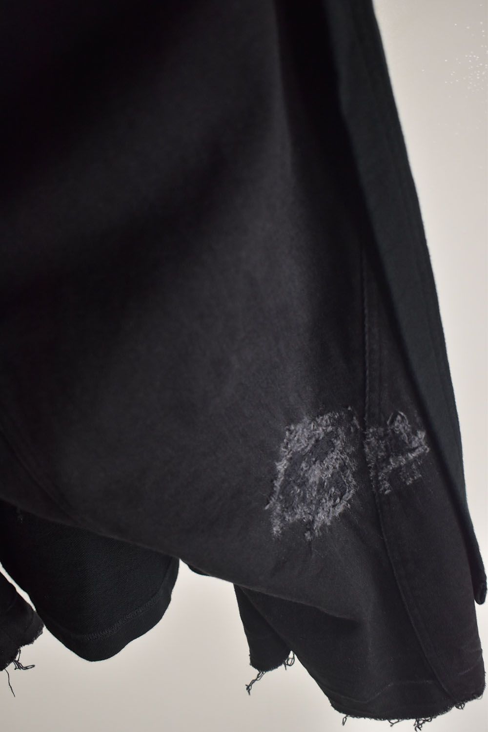 Stretch Denim Distressed Apron Wide Cropped Pants "Black" / ストレッチデニムダメージエプロンワイドクロップドパンツ"ブラック"