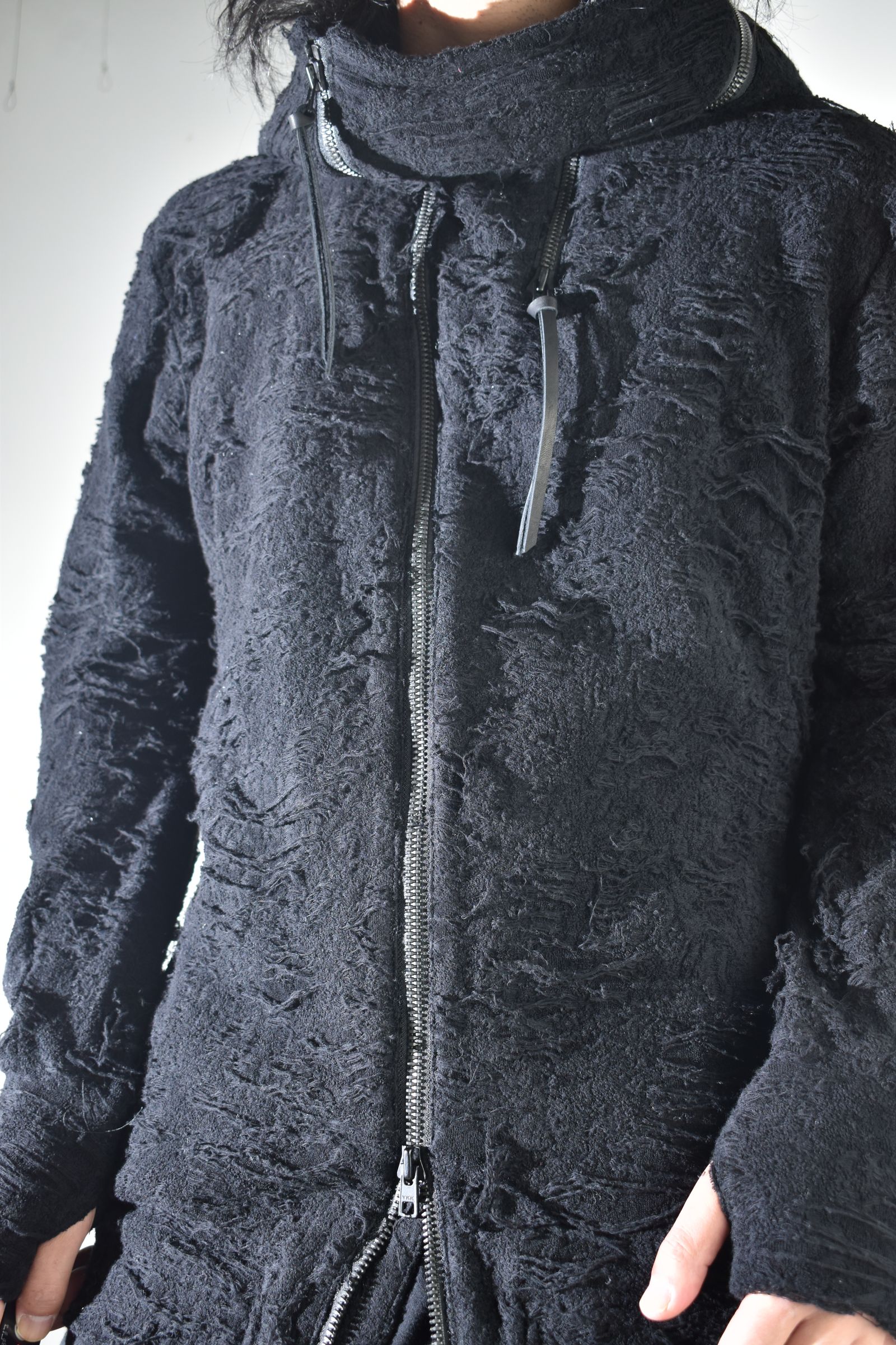 Damage Pile Zip-Up Hoodie"Black" / ダメージパイルジップアップフーディー"ブラック"