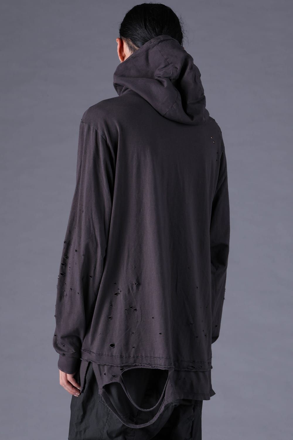 《2027SS先行予約分》Soft Cotton Jersey Shotgun-Damage Hoodie"Charcoal" / ソフトコットンジャージショットガンダメージフーディー"チャコール"
