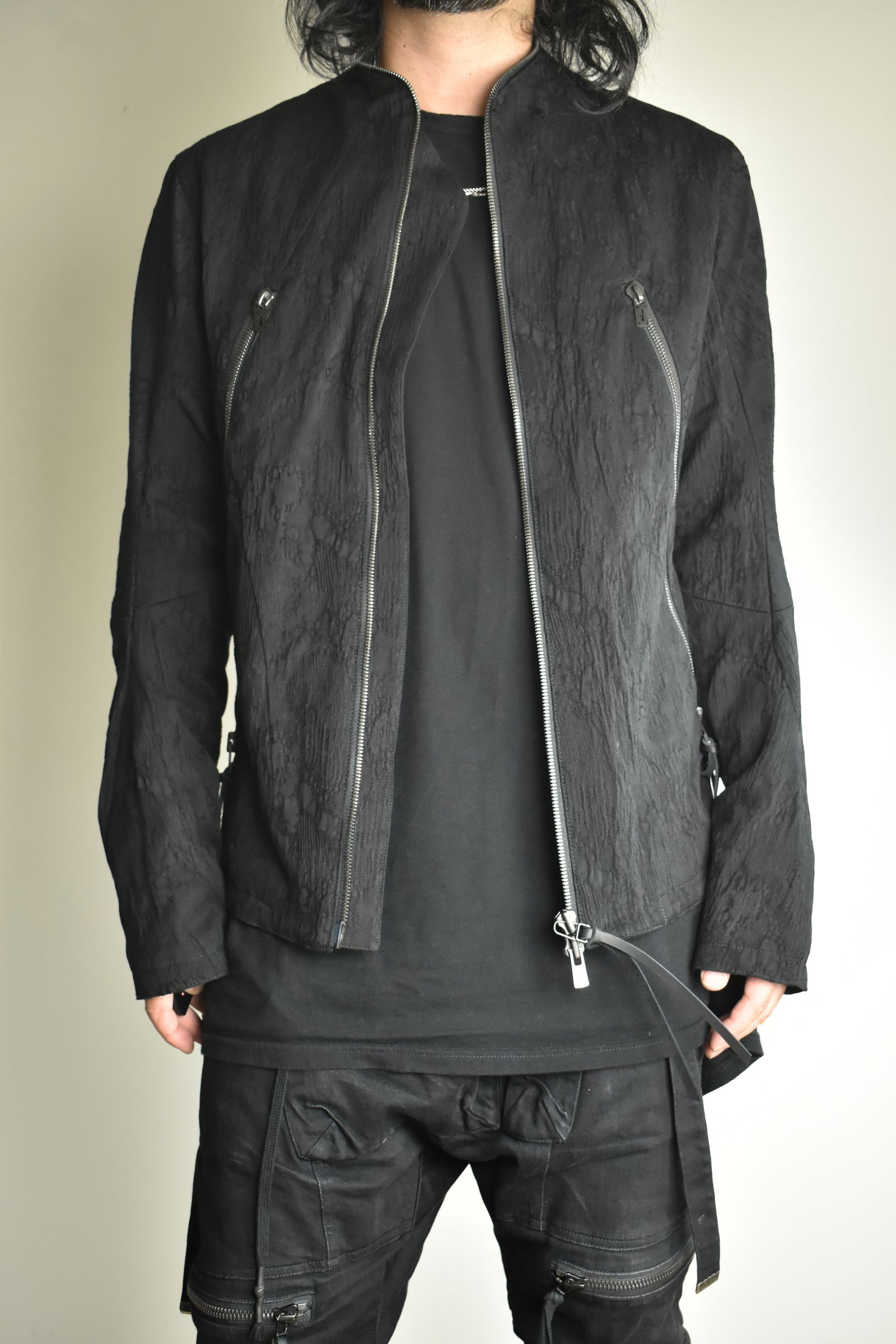 Damage Jacquard Single Rider Jacket"Black" / ダメージジャガードシングルライダースジャケット"ブラック"