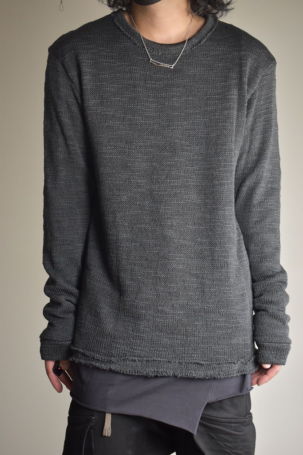 Low-Gauge knit × Cotton Jersey Layered Tee "Charcoal" / ローゲージニット×コットンジャージレイヤードTシャツ"チャコール"
