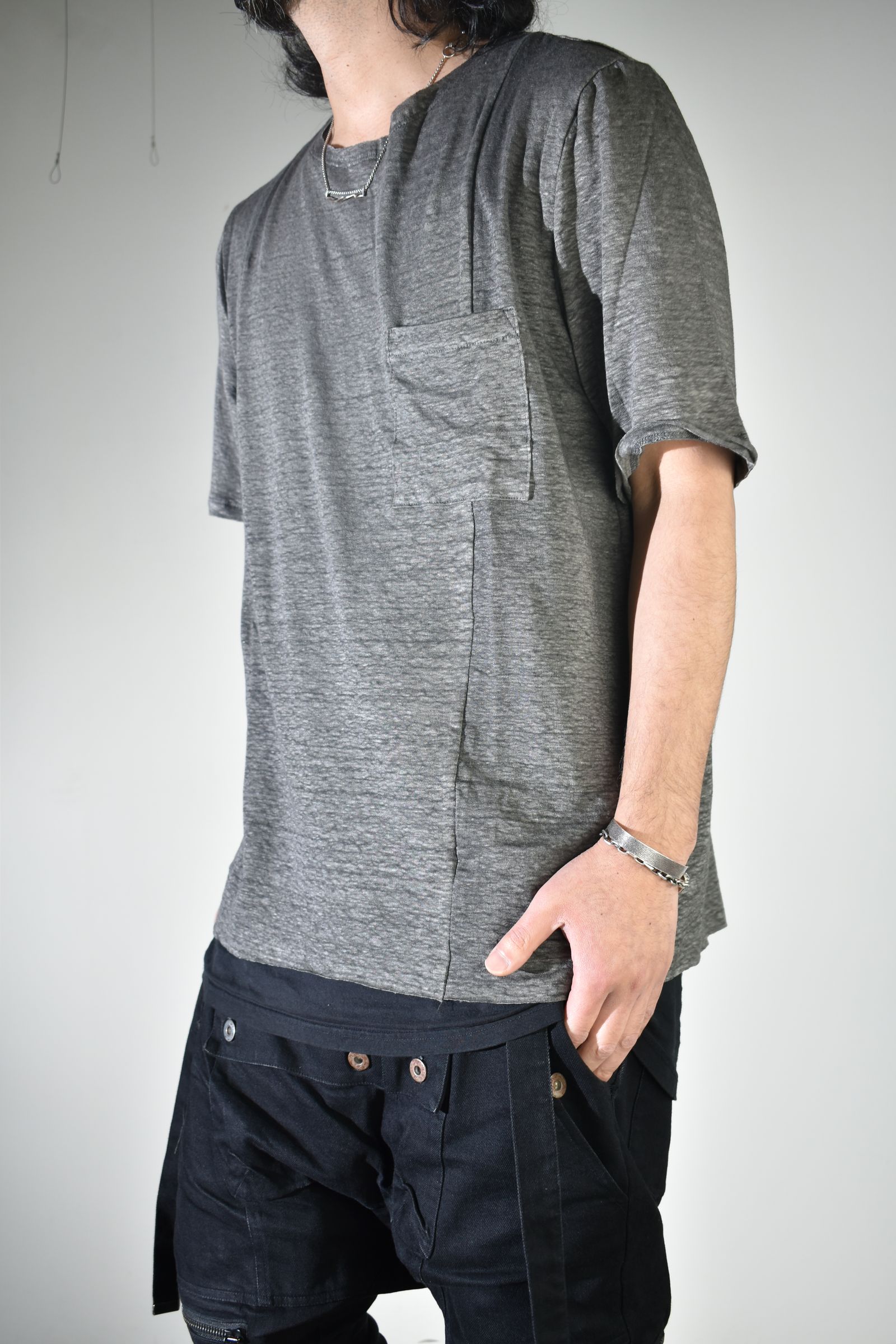 Side Panel Large Tee Shirts W/Pocket"Dark Grey" / サイドパネルラージTee"ダークグレー"