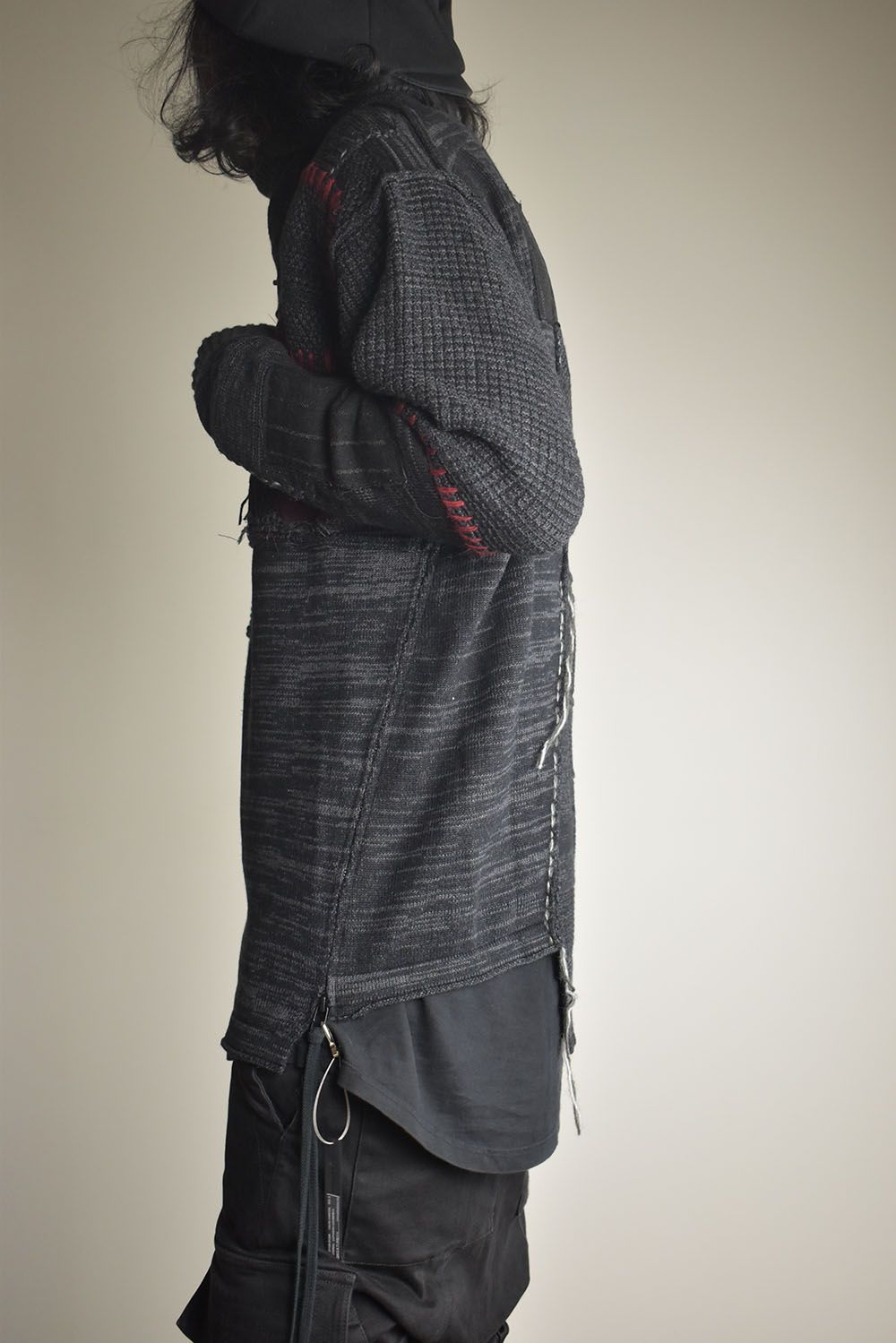 Cotton Cashmere Crust Patch Knit Pullover "Charcoal" / コットンカシミヤクラストパッチニットプルオーバー"チャコール"