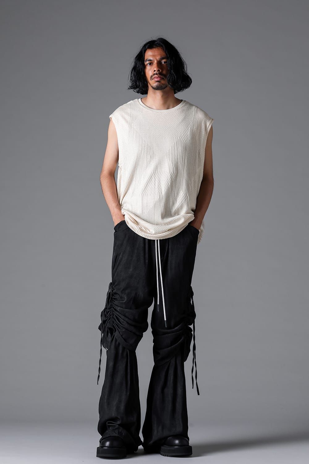 《2026SS先行予約》Deformed Stripe Pattern Tank Top "Black / Cream" /ディフォルメドストライプパターンタンクトップ"ブラック/クリーム"