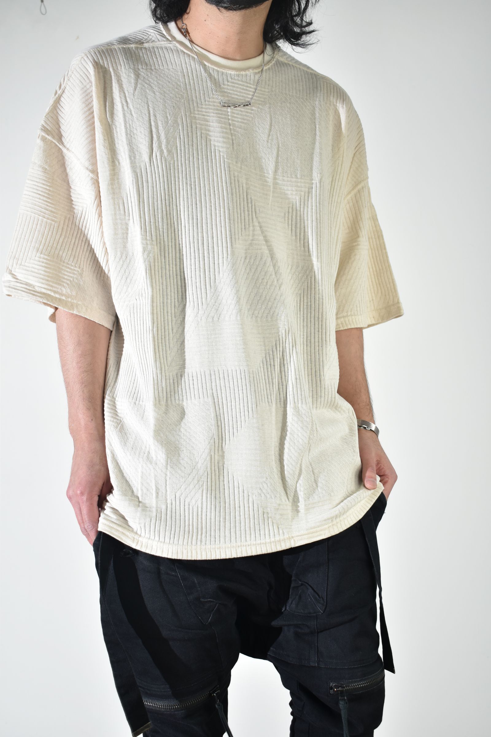 Deformed Stripe Pattern Jumbo Tee "Cream" /ディフォルメドストライプパターンジャンボTee"クリーム"