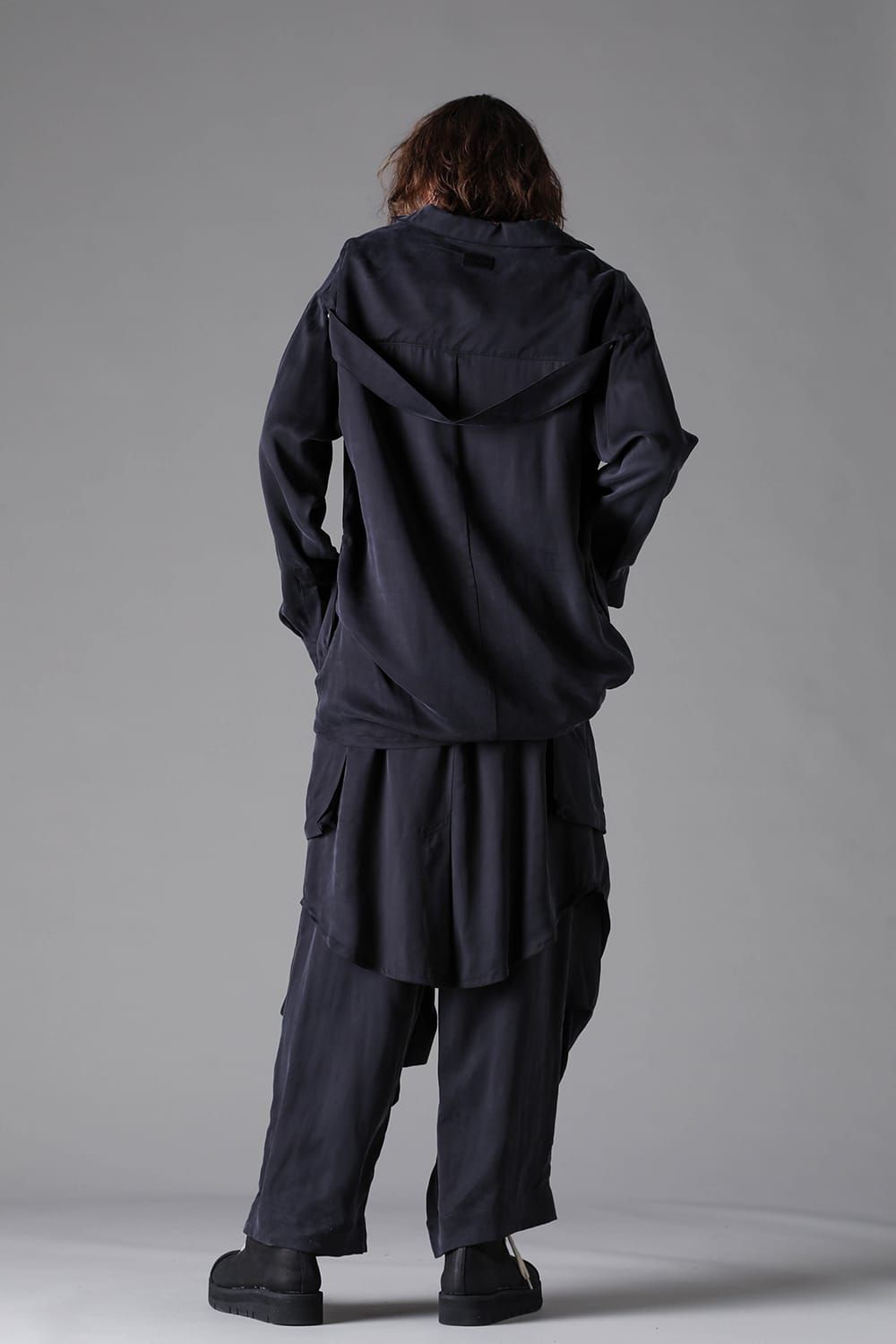 《2026AW先行予約》Satin V Neck Shirts Pullover"Black" / サテンVネックシャツプルオーバー"ブラック"