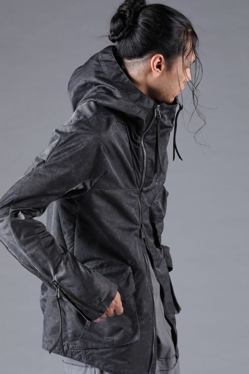 Pigment Coated Washer Nylon Hooded Jacket"Black" / 顔料コーティングワッシャーナイロンフーデットジャケット"ブラック"