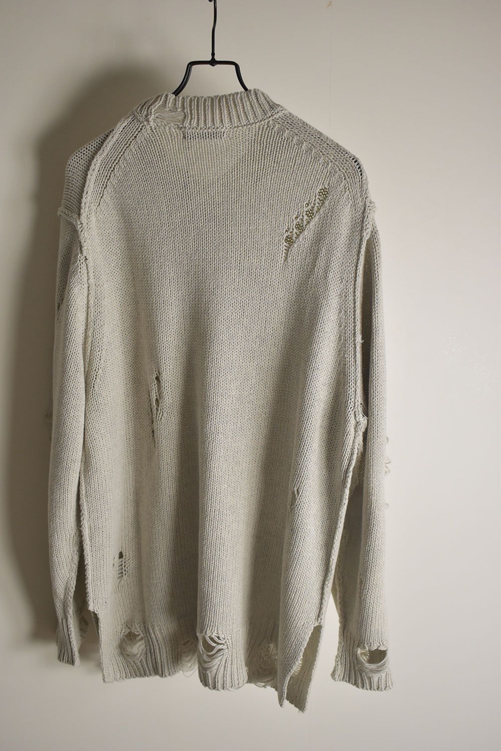 Cotton 3GG Damaged Knit Pullover"Light Grey" / コットン 3GG ダメージニットプルオーバー"ライトグレー"
