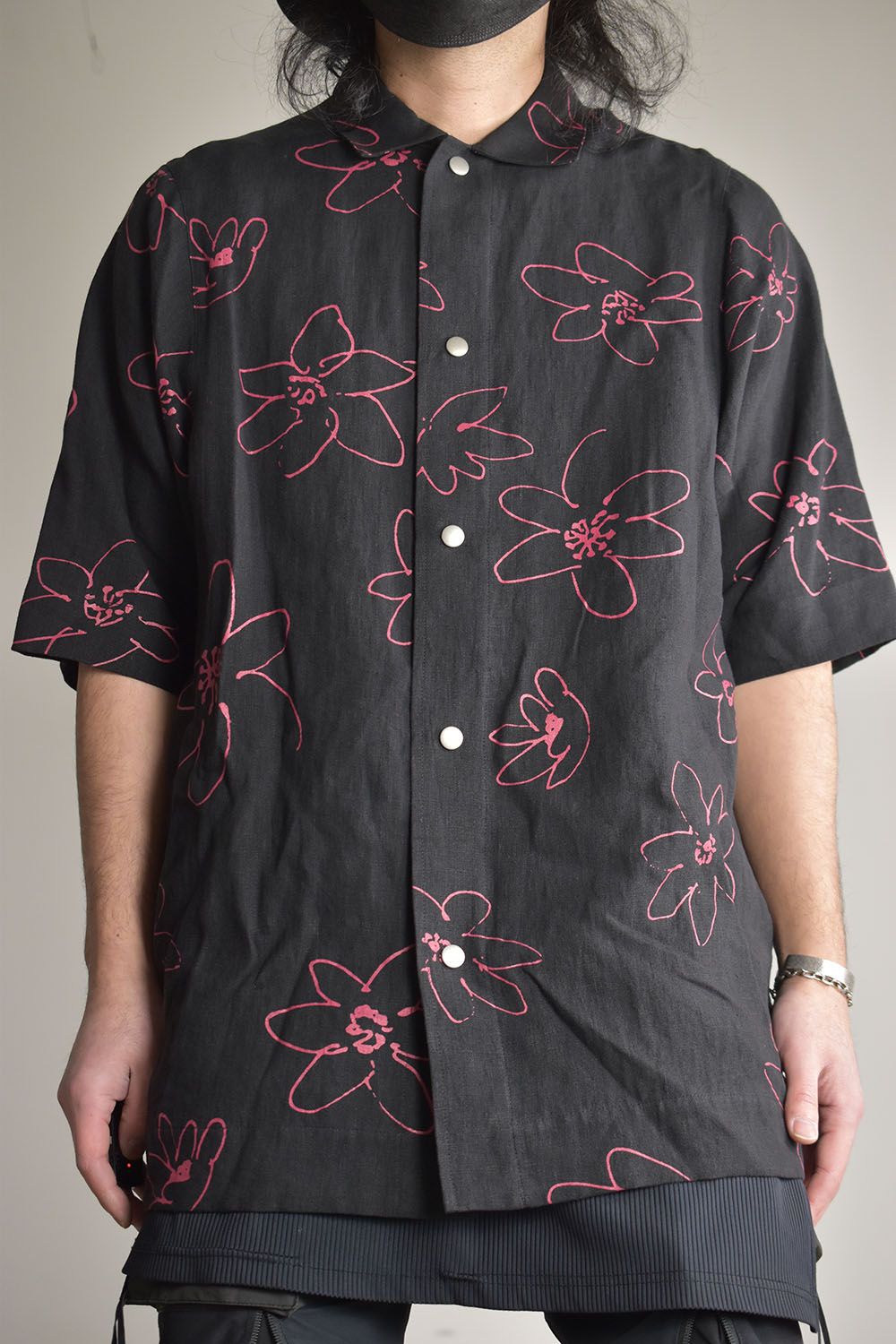 Flower Half Sleeve Shirts"Black×Red"/フラワーハーフスリーブシャツ"ブラック×レッド"