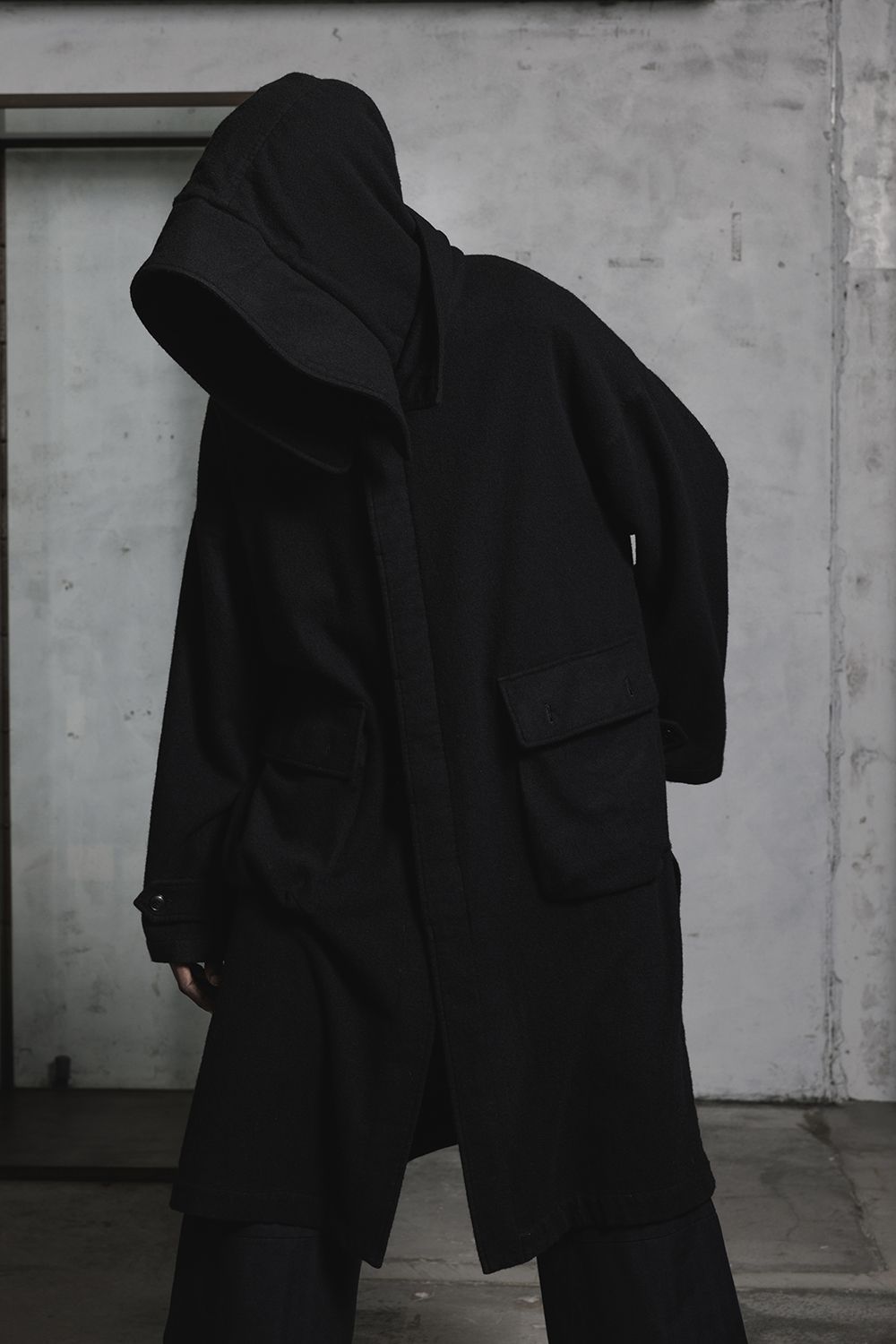 Wool Fulling Product Dyed Coat "Black" / ウール縮絨 製品染めコート"ブラック"