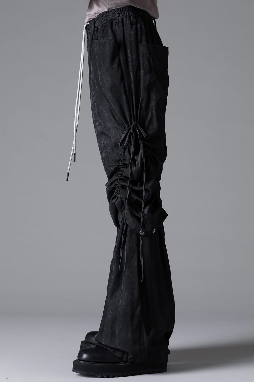 《2026SS先行予約》Layerd Gather Wide Pants"Black / Uneven D.Grey / Uneven Grey" / レイヤードギャザーワイドパンツ"ブラック/アンイーブンダークグレー/アンイーブングレー"