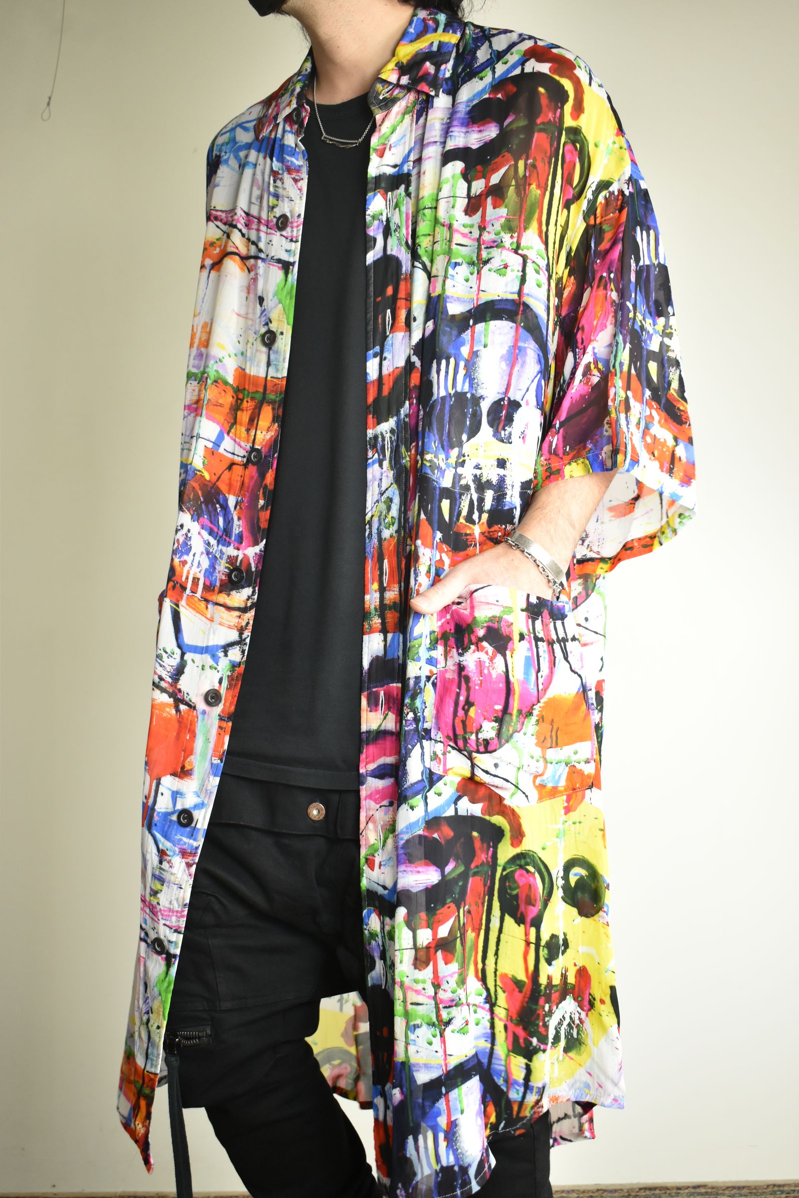 Rayon Chiffon Inkjet Print Short-Sleeved Big Shirt&Dress"Color Print" / レーヨンシフォンインクジェットプリント半袖ビッグシャツ / ワンピース"カラープリント"