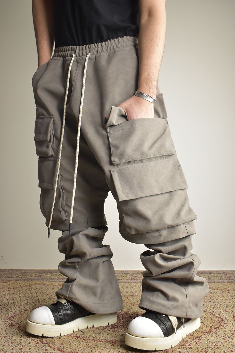 《2025AW先行予約》Synthetic Leather Suede Layerd Boots Cut "Black / Grey" / シンセティックレザースウェードレイヤードブーツカット "ブラック / グレー"