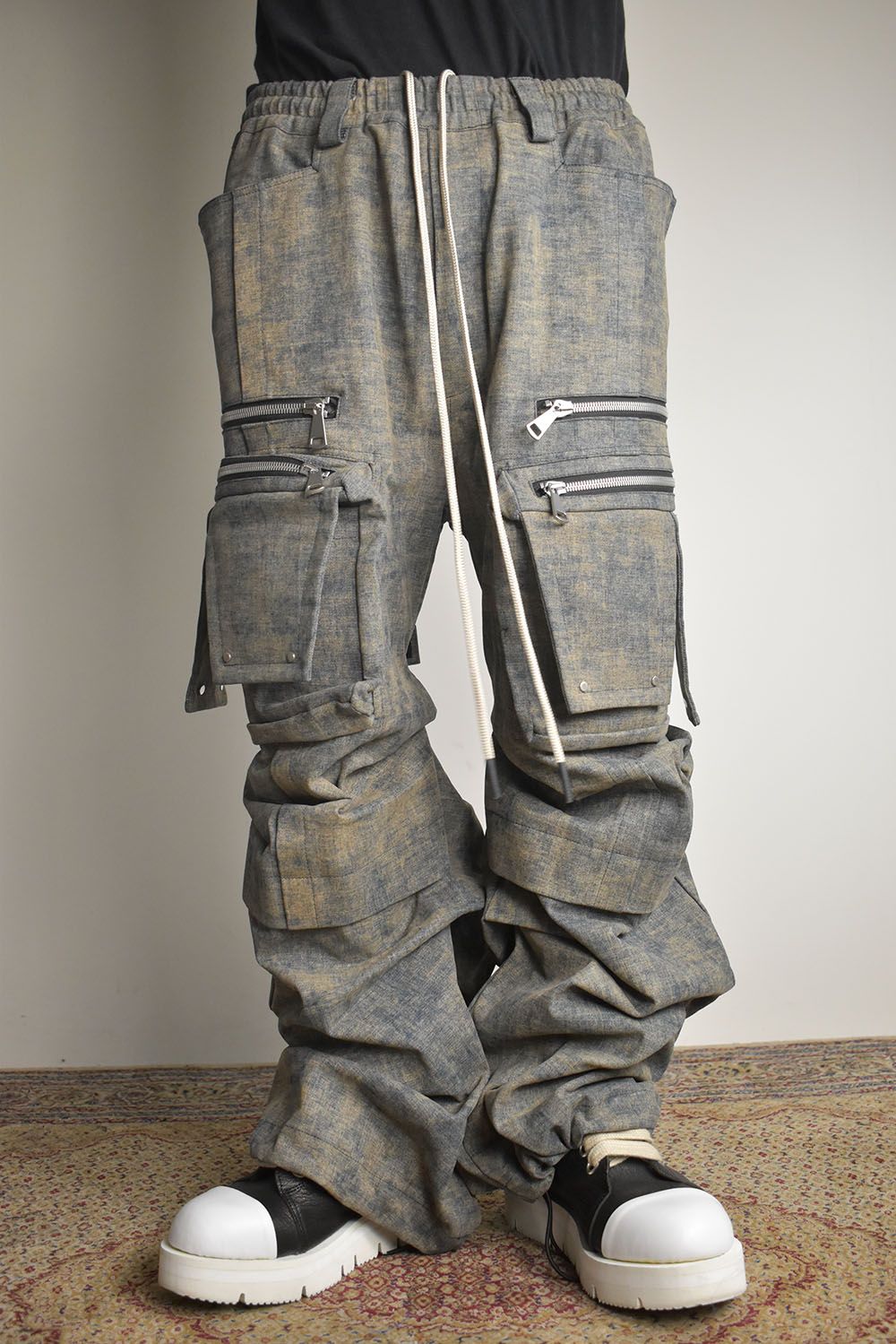 Blended Shades Denim Cargo Tuck Wide Pants"Steel Blue"/ ブレンデッドシェイドデニムカーゴタックワイドパンツ"スティールブルー"