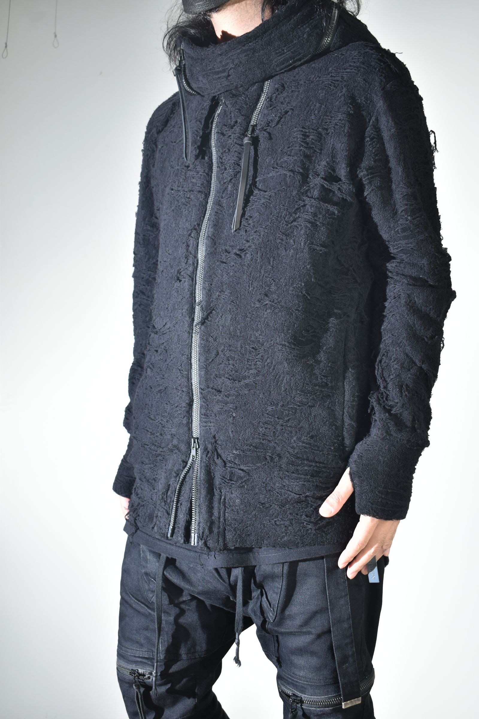 Damage Pile Zip-Up Hoodie"Black" / ダメージパイルジップアップフーディー"ブラック"