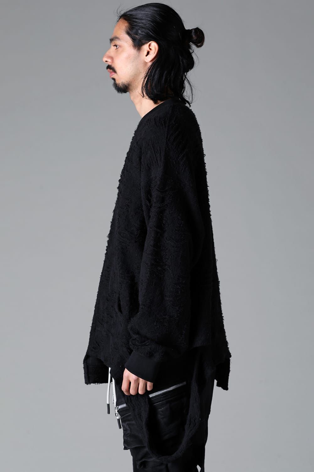 《2025AW先行予約》Damage Pile Arymmetry Crew Neck Top"Black" / ダメージパイル アシンメトリークルーネックトップ"ブラック"