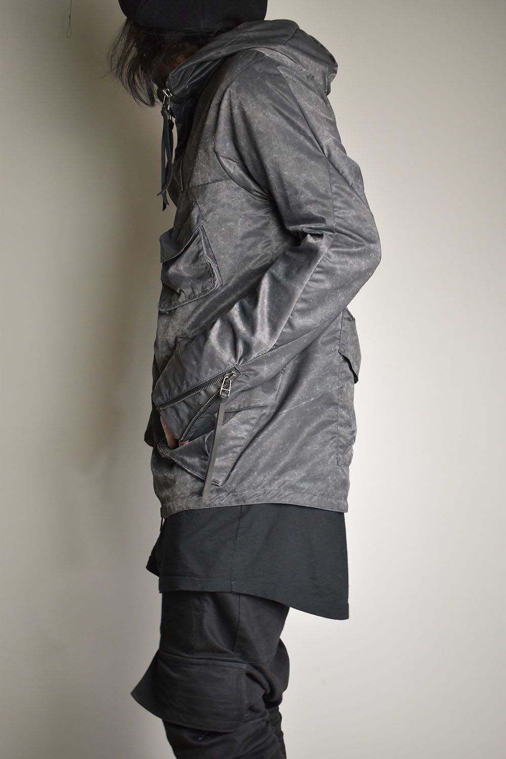 Pigment Coated Washer Nylon Hooded Jacket"Black" / 顔料コーティングワッシャーナイロンフーデットジャケット"ブラック"