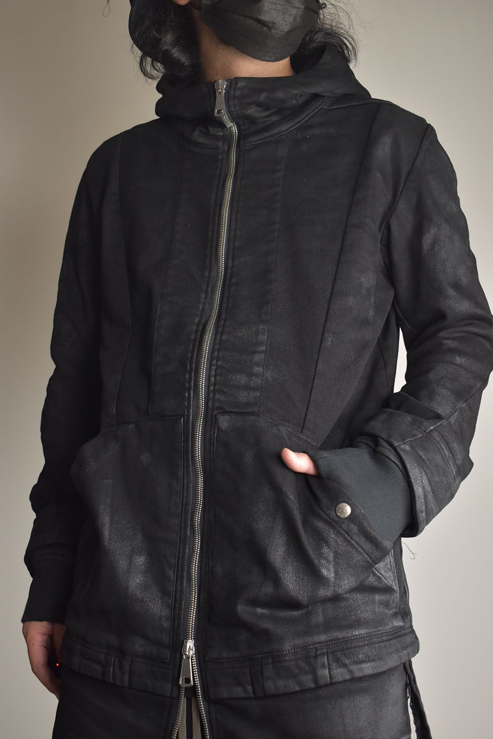 Coated Bonding Hoodie Denim Blouson"Black" / コーディングボンディングフーデッドデニムブルゾン"ブラック"