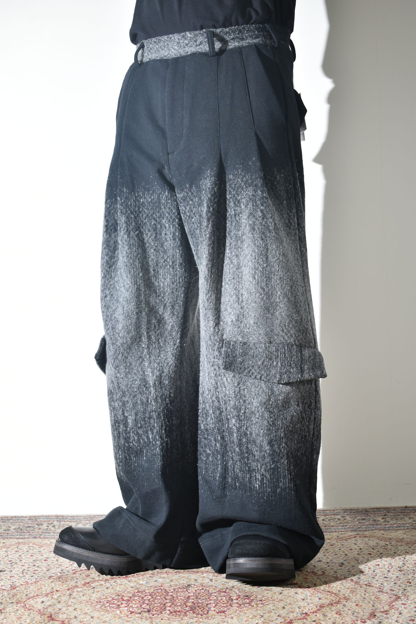 Gradient Needle Punch Sinflap Baggy Pants "Black Based" / グラデーションニードルパンチシンフラップバギーパンツ"ブラックベース"