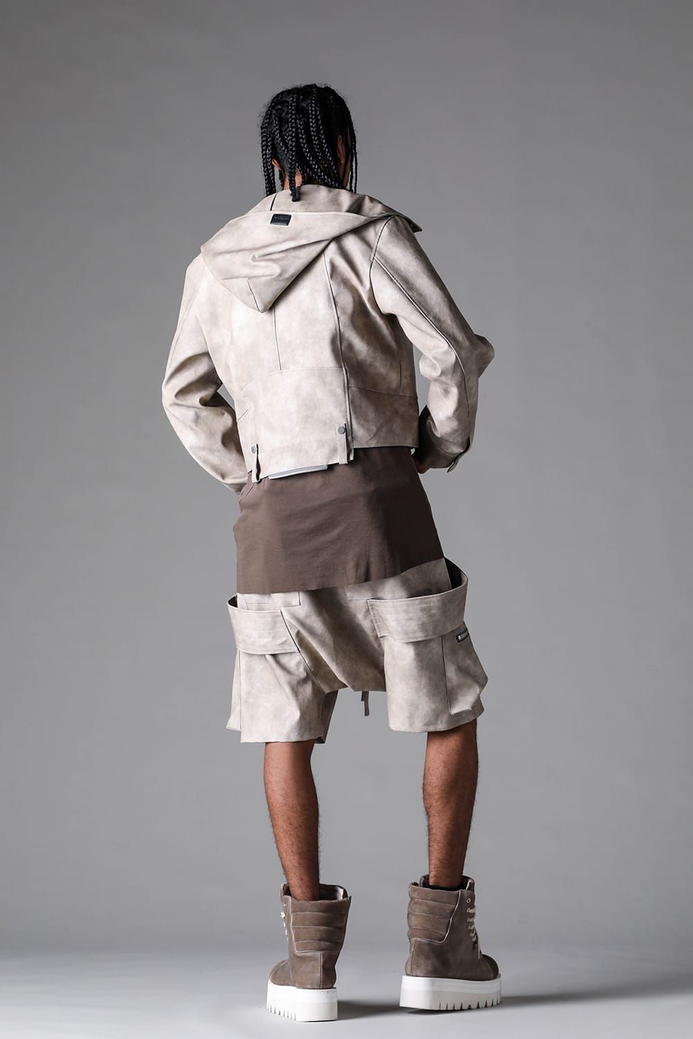 《2027SS先行予約》Vegan Leather Hoodei Double Riders "L.Beige" / ヴィーガンレザーフーディダブルライダース"ライトベージュ"