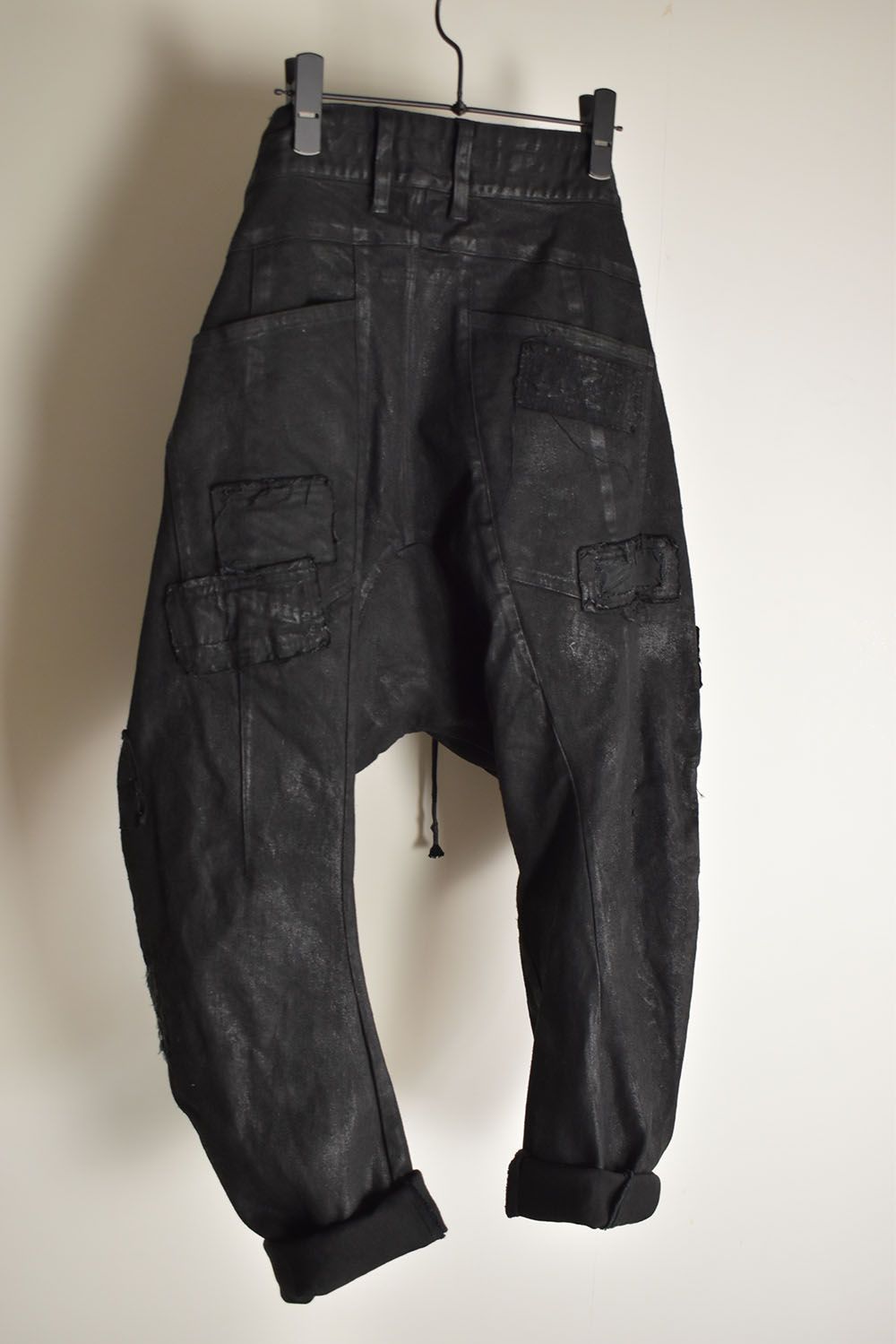 Product Coating Stretch Denim Damage Repair Cropped Pants “Black / 製品コーティングストレッチデニムダメージリペアクロップドパンツ"ブラック"