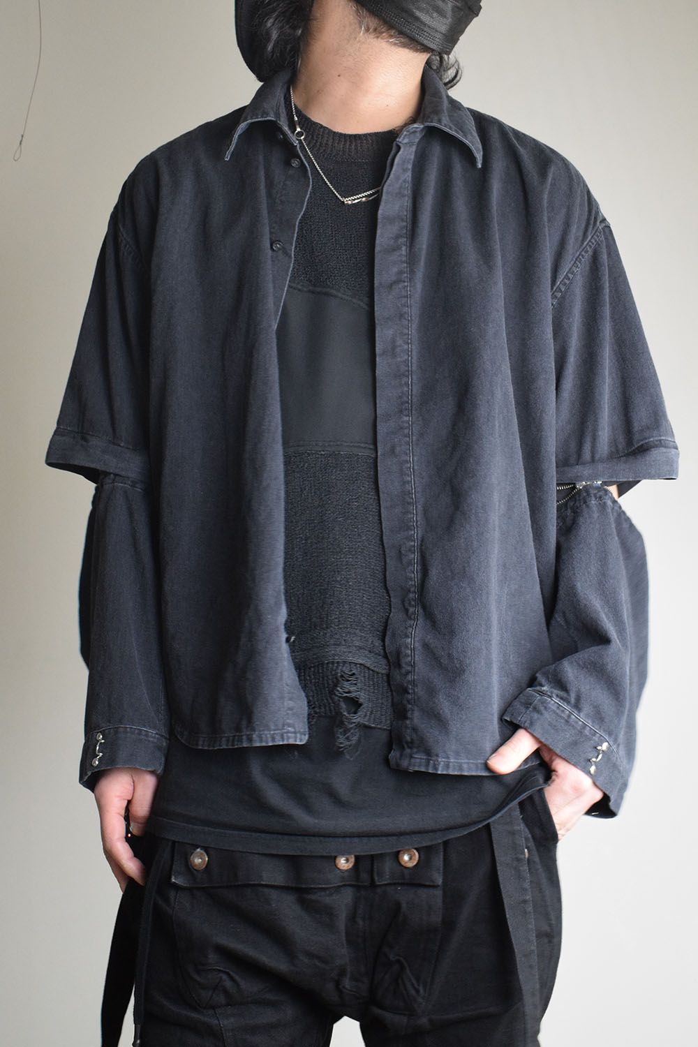 Detachable Sleeve Hook Cuff Shirt"Black Washed" / デタッチャブルスリーブホックカフスシャツ"ブラックウォッシュド"
