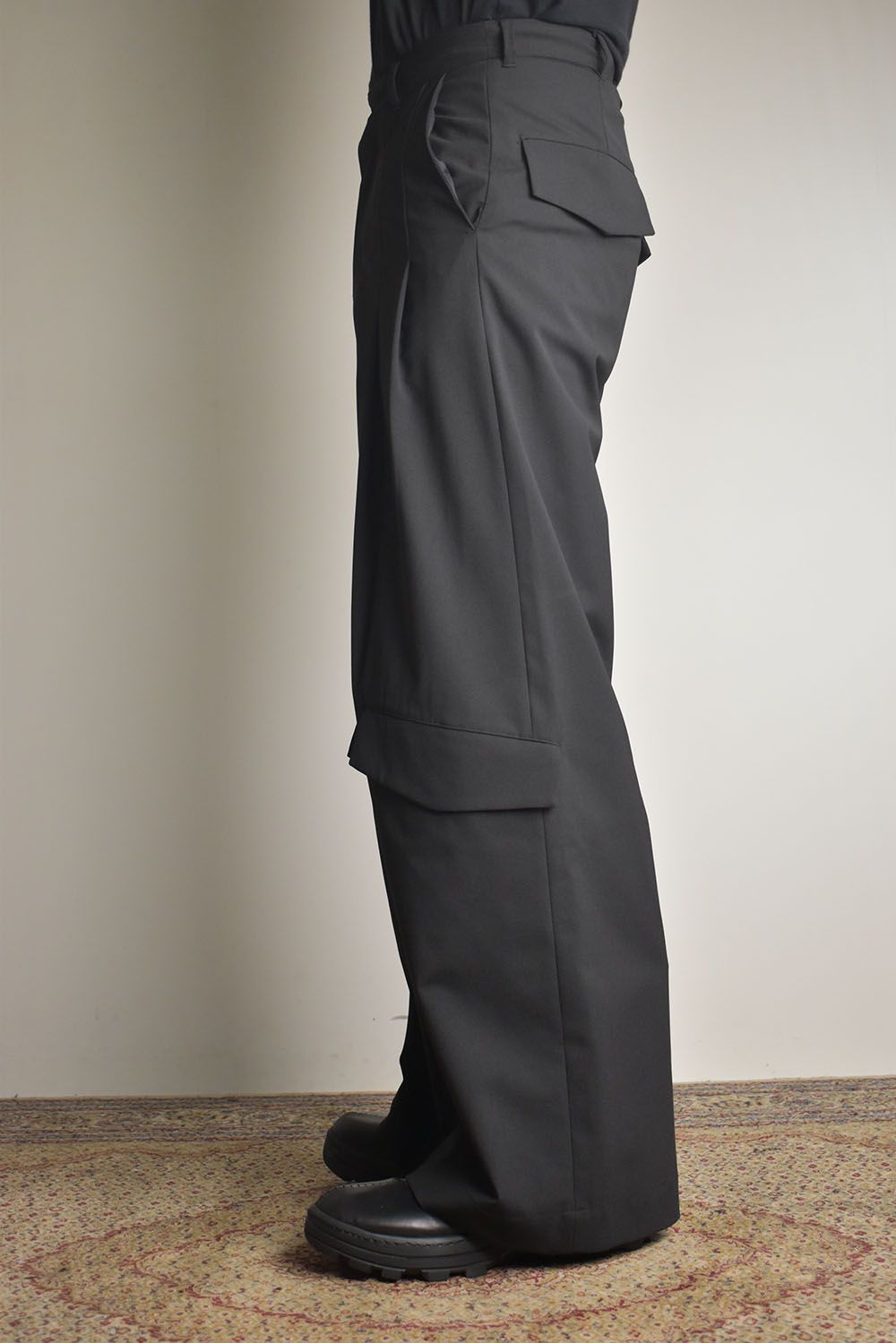 Shingle Flap Baggy Trousers "Black" / シンフラップバギートラウザー"ブラック"