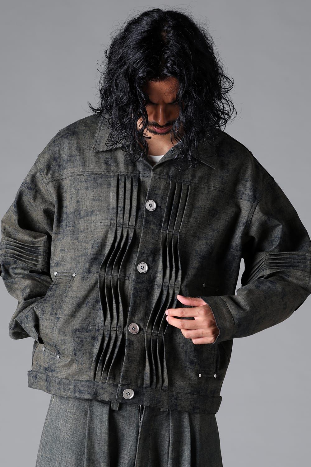 《2026SS先行予約》Blended Shades Denim Pin Tuck Blouson "D.verdigris/L.verdigris/Steel Blue"/ブレンデッドシェイドデニムピンタックブルゾン" / ダークベルディグリ/ライトベルディグリ/スティールブルー"