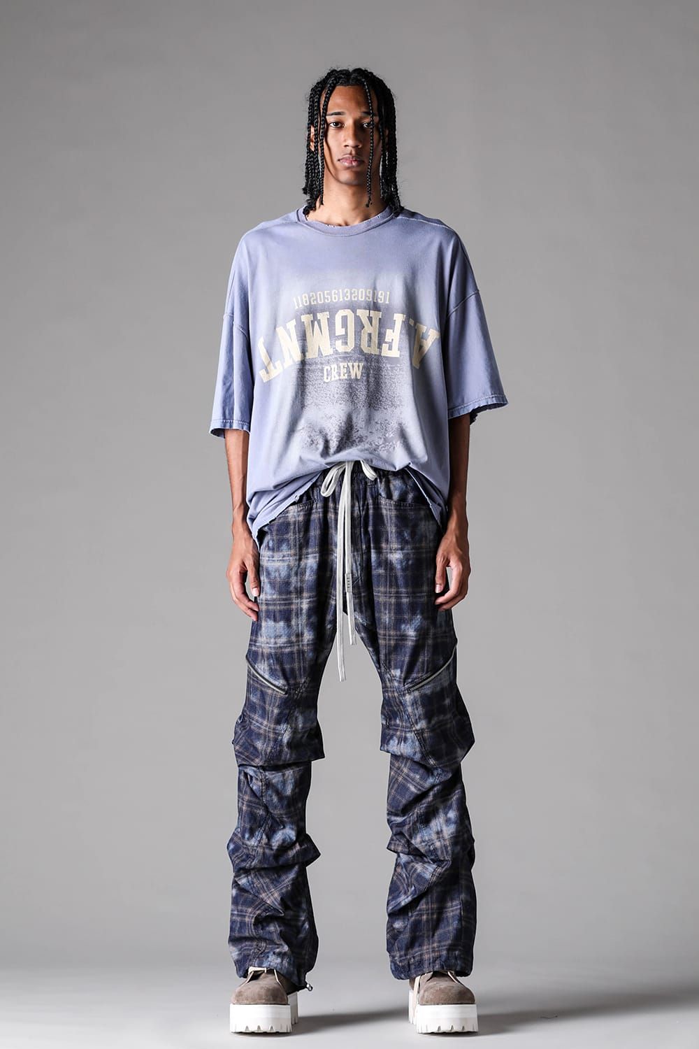 《2027SS先行予約》Check Side Zip Tuck Baggy Pants"Navy Check" / チェックサイドジップタックバギーパンツ"ネイビーチェック"