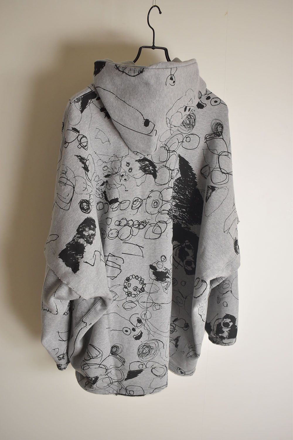 Sweat Oversize Print Zip Up Hoodie"Grey" / スウェットオーバーサイズプリントジップアップパーカ"グレー"