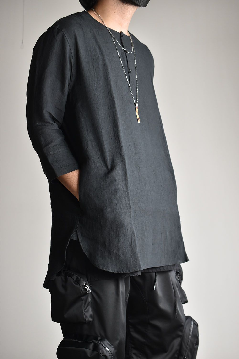 Soft Linen Henley Neck Pullover Shirts"Black"/ソフトリネンヘンリーネックプルオーバーシャツ"ブラック"
