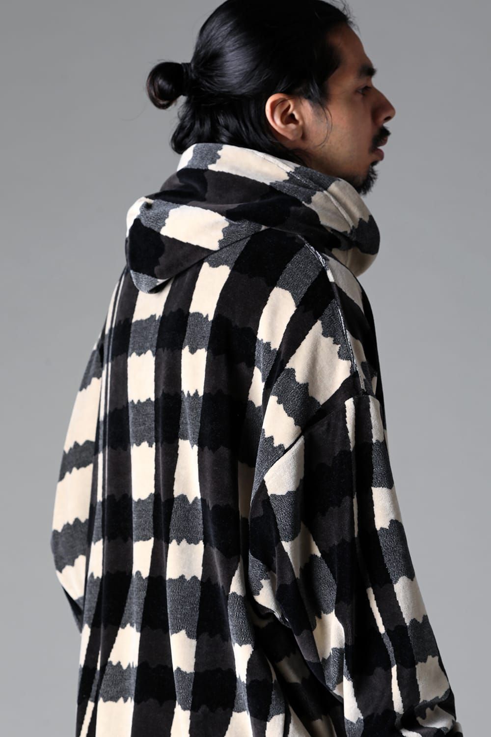 《2025AW先行予約》Checked Pattern Hooded Top"Black×Grey×Ivory" / チェックパターンフーデッドトップ"ブラック×グレー×アイボリー"