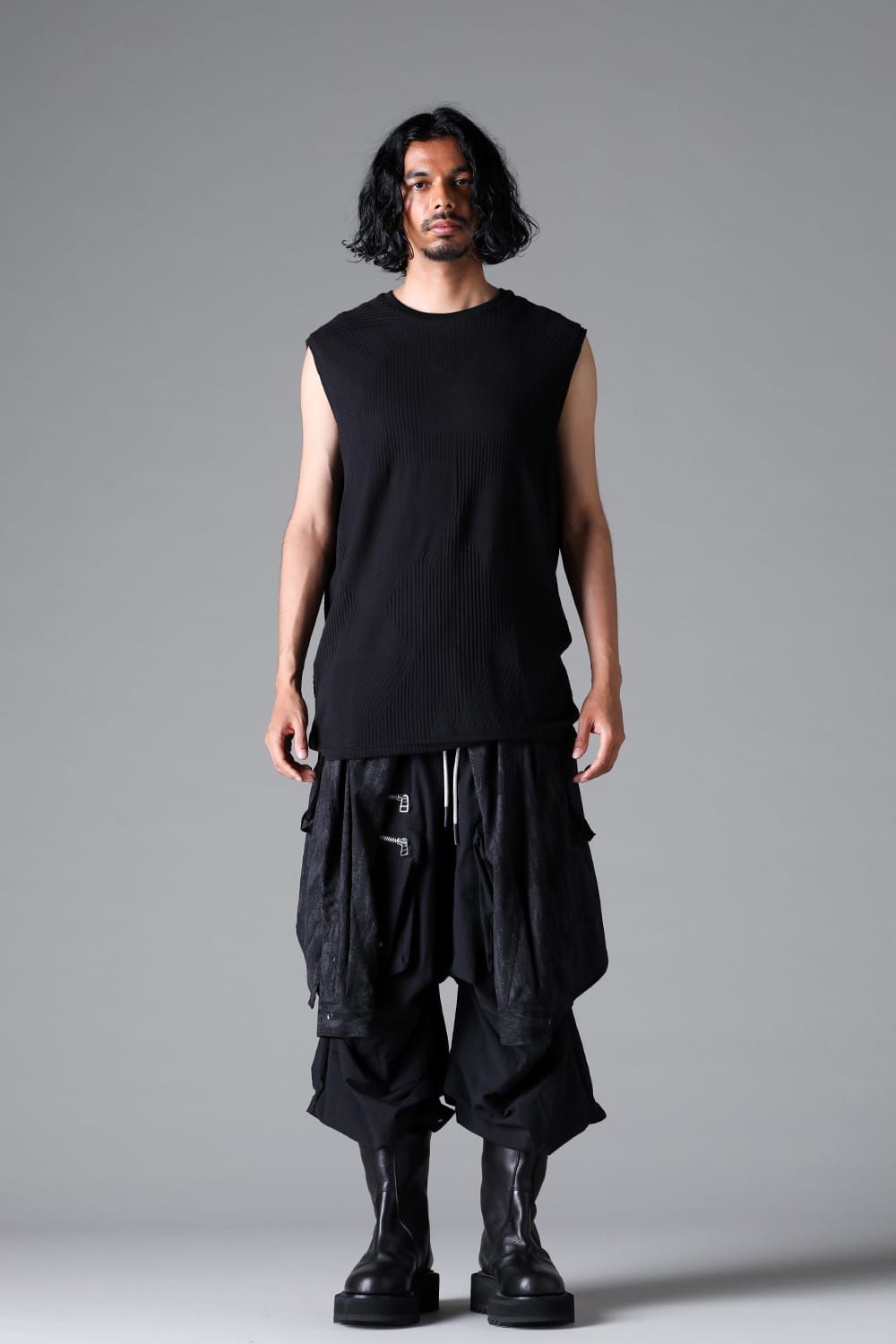 《2026SS先行予約》Deformed Stripe Pattern Tank Top "Black / Cream" /ディフォルメドストライプパターンタンクトップ"ブラック/クリーム"