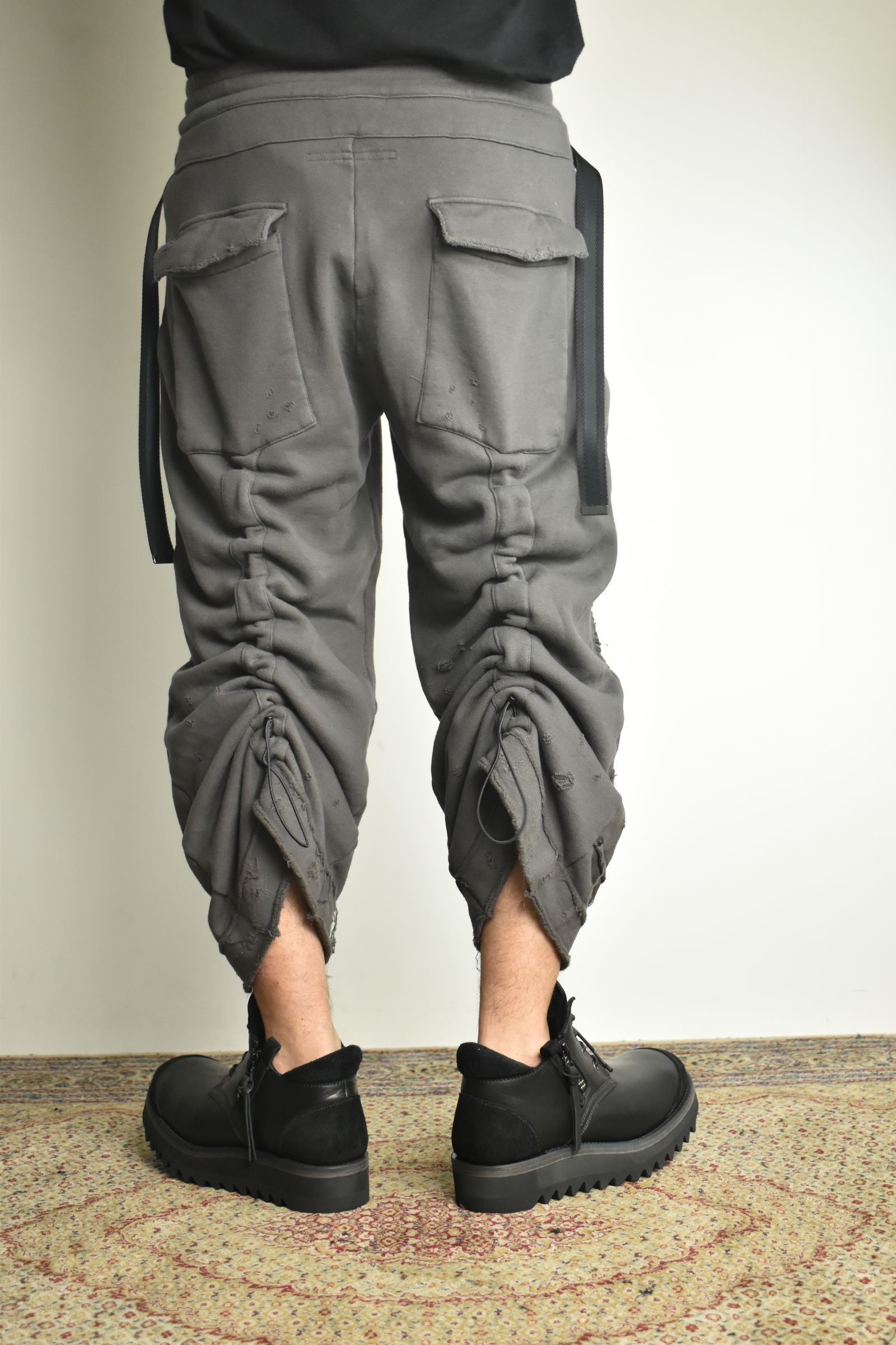 Untwisted Yarn Fleece Shotgun Wide Cropped Pants"Charcoal" / 無撚糸裏毛ショットガンワイドクロップドパンツ"チャコール"